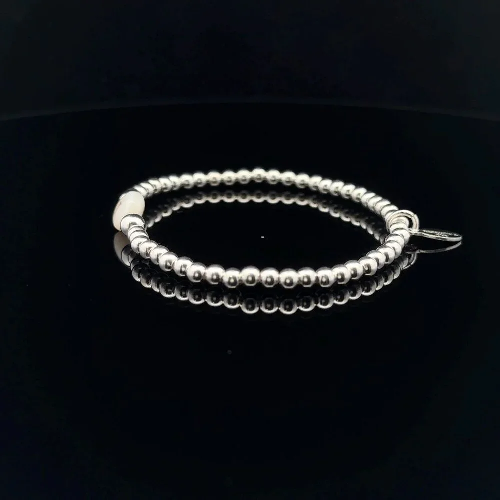 925 Sterling Silver Beaded Stretch Stacking Bracelet MOP Letter Initial N - Picture 6 of 6